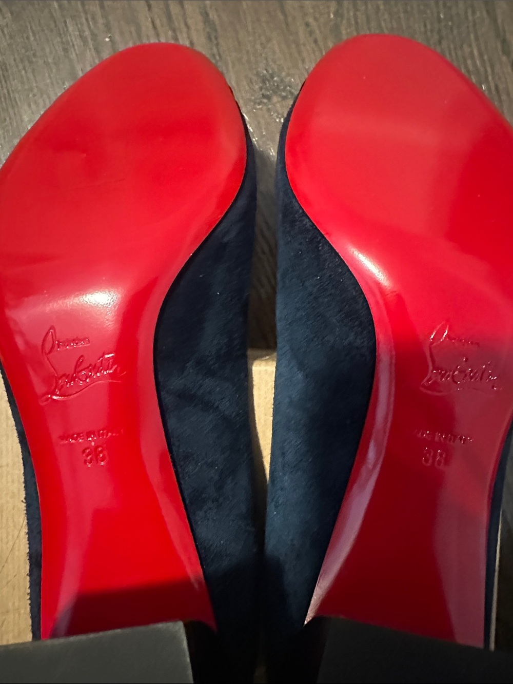 Christian Louboutin Navy Suede and Black Leather Slingback Pump - Picture 7 of 7